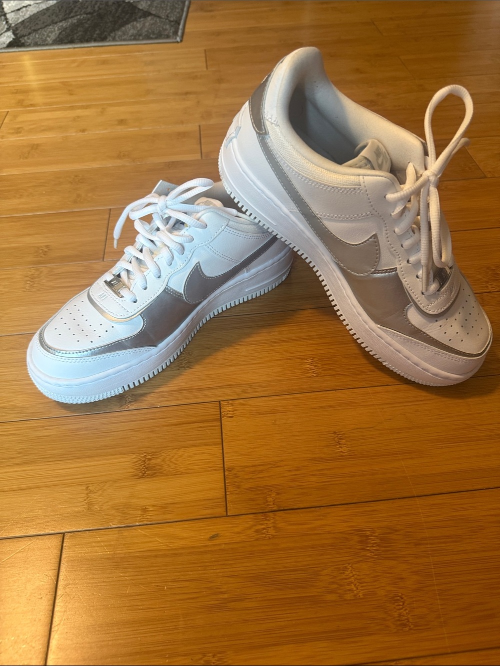 Nike White and Metallic Silver Low-Top Sneakers
